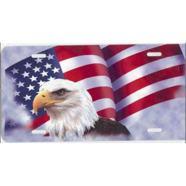 USA Flag Eagles License Plate Frame Gifts American Patriotic Metal TX